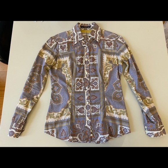 Etro small 38 button down top geometric multicolor - Picture 2 of 10